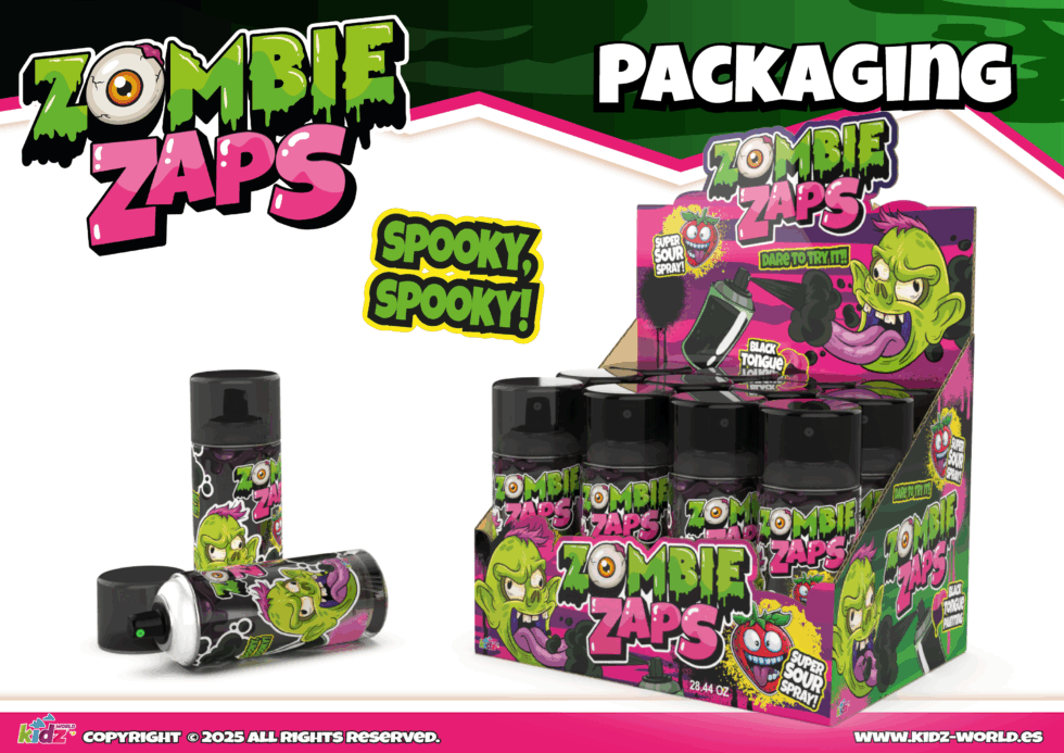 Zombie Zaps sour candy spray and retail display